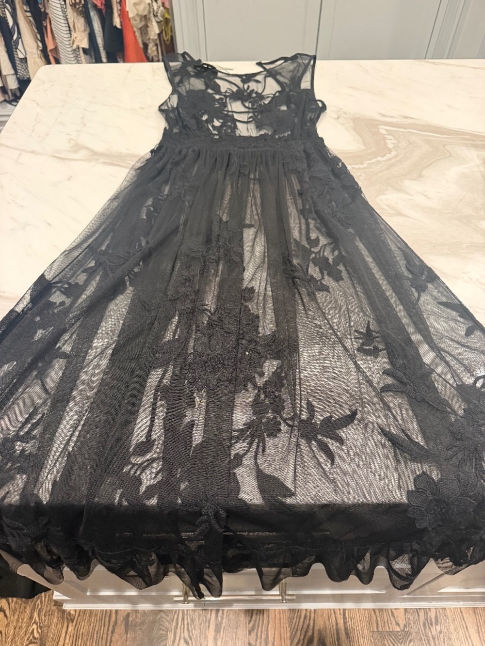 Anthropologie Black Floral Embroidered Sheer Lace Maxi Dress